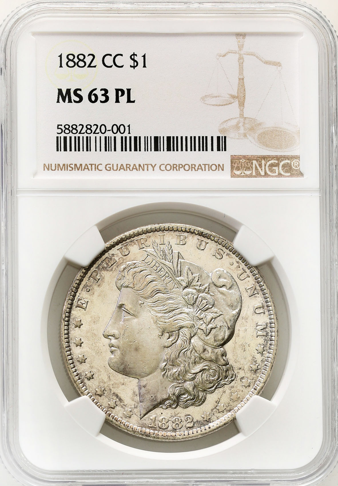 USA. 1 dolar 1882 CC, Carson City, NGC MS63 PL